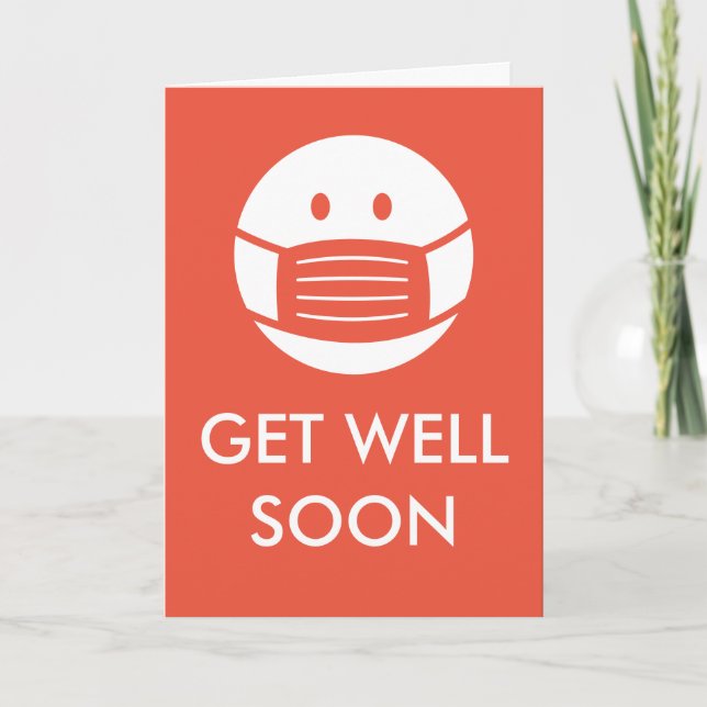 Get Well Soon face mask smily covid 19 recovery Card (Front)