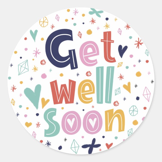 Get Well Soon Flowers Cute Floral Design Classic Round Sticker (Front)