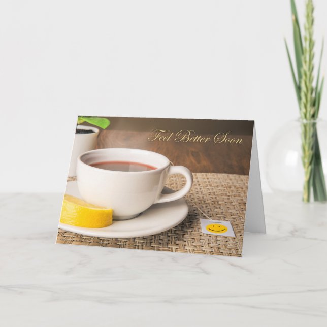 Get Well Soon For Anyone Cup of Hot Tea WIth Lemon Holiday Card (Front)