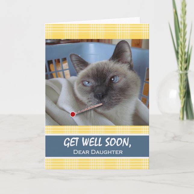 Get Well Soon for Daughter, Sick Cat in Basket Card (Front)