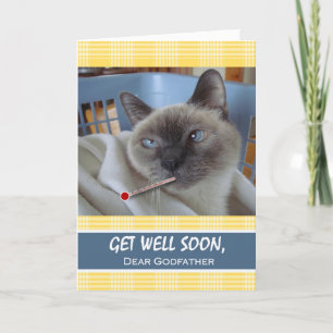Get Well Soon for Godfather, Sick Cat in Basket Card