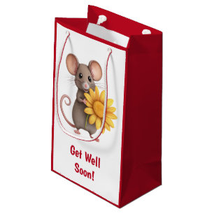 Get Well Soon Funny Mouse and the Yellow Flower Small Gift Bag