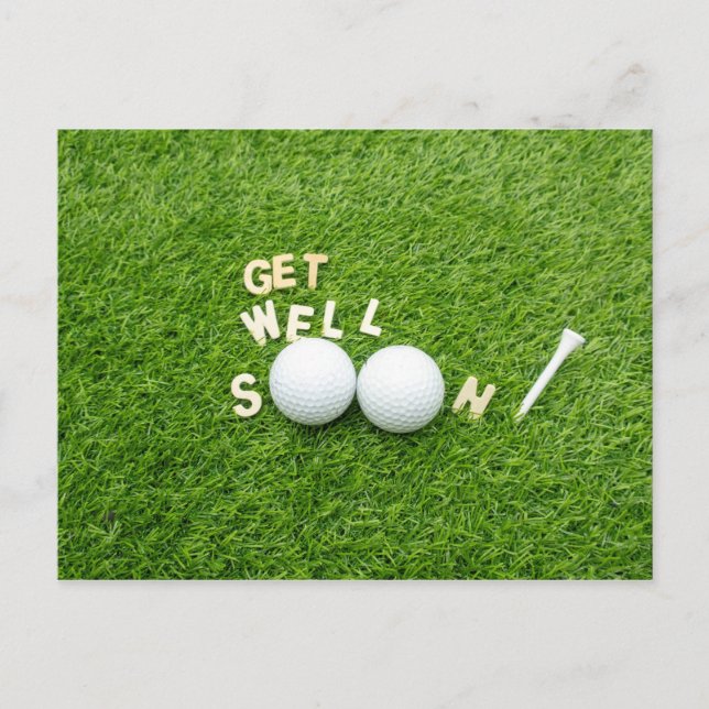 Get well soon Golfer with two golf balls and tee Postcard (Front)