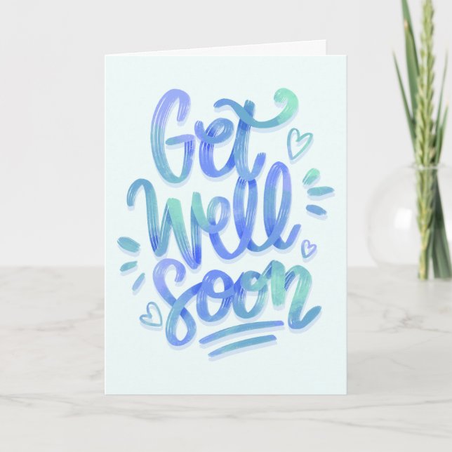 Get Well Soon Gradient Blue Calligraphy Card (Front)