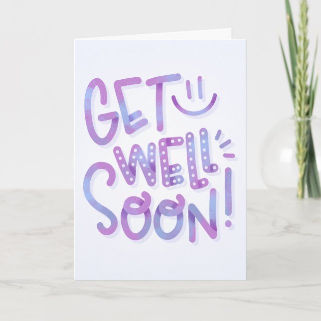 Get Well Soon Gradient Purple Calligraphy Card (Front)