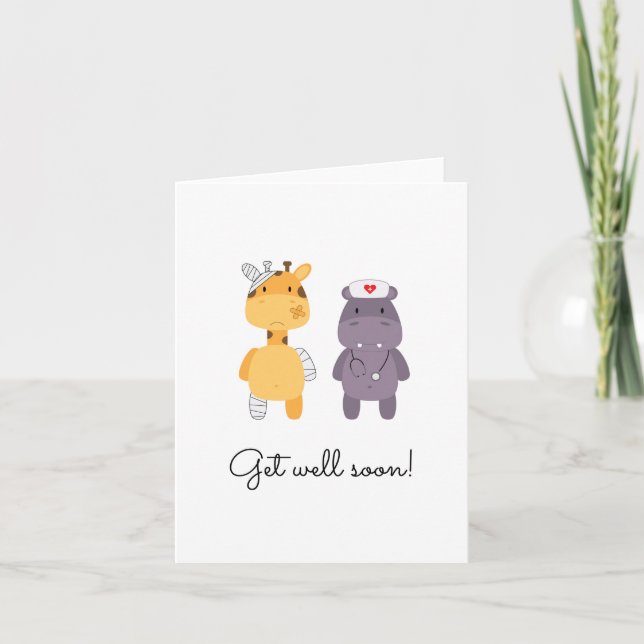 'Get well soon!' Greeting Card - Giraffe & Hippo (Front)