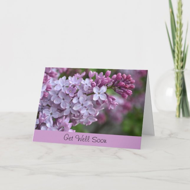 Get Well Soon Greeting Card with Lilac Design (Front)