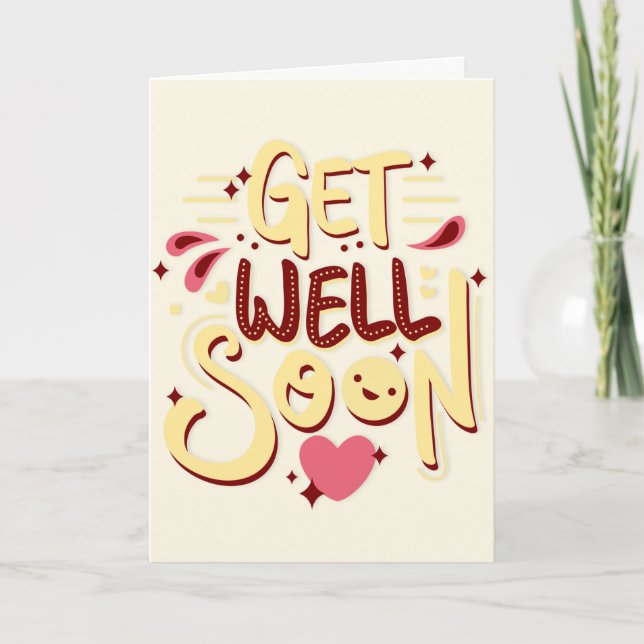 Get Well Soon Greeting Card - Yellow Typography (Front)