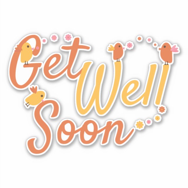 Get Well Soon Greeting with Cute Birds and Flowers (Front)
