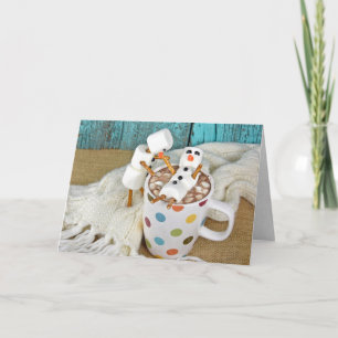 get well soon hot chocolate drink with snowmen holiday card