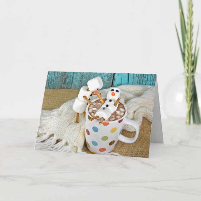 get well soon hot chocolate drink with snowmen holiday card (Front)