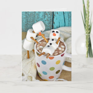 get well soon hot cocoa drink with snowmen holiday card
