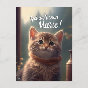 Get Well Soon Kitten With Scarf, customizable Postcard