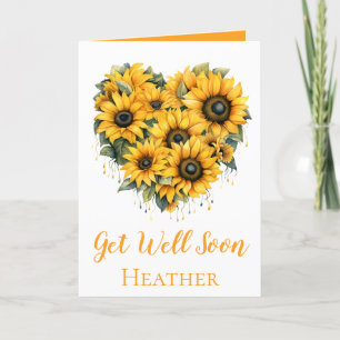 Get Well Soon Lovely Sunflower Heart Bouquet Card