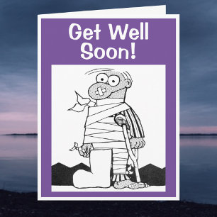 Get Well Soon - Man with Bandages on Crutches Card