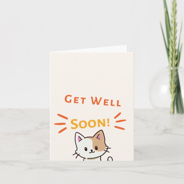 Get well soon message with cute cat thank you card (Front)