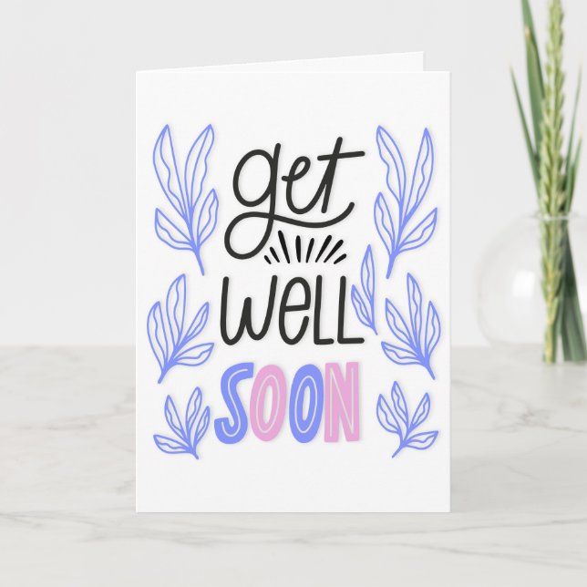 Get Well Soon Modern Black and Blue Typography Card (Front)