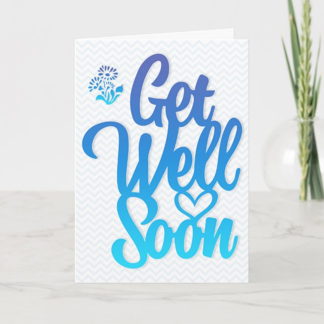 Get Well Soon Modern Blue and Chevron Typography Card (Front)