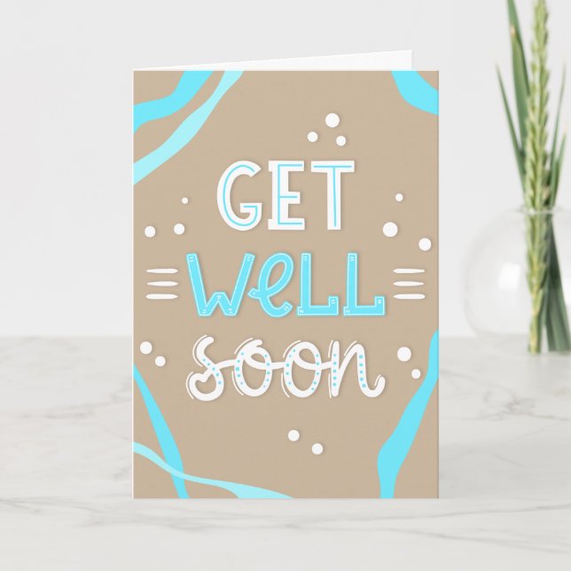 Get Well Soon Modern Blue and Tan Typography Card (Front)