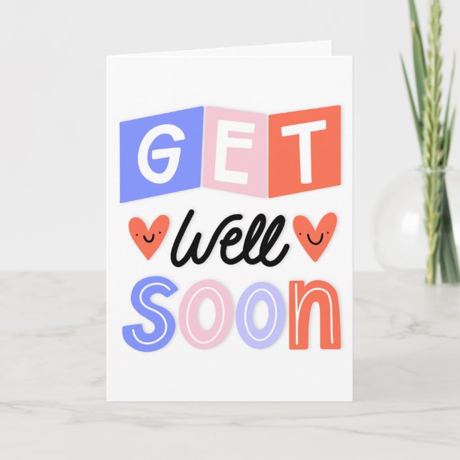 Get Well Soon Modern Orange and Blue Typography Card (Front)