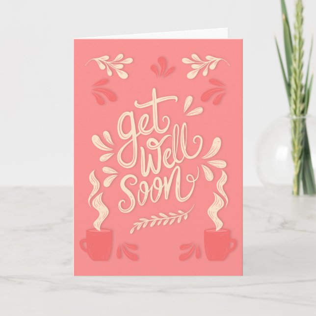 Get Well Soon Modern Peach and Cream Typography Card (Front)