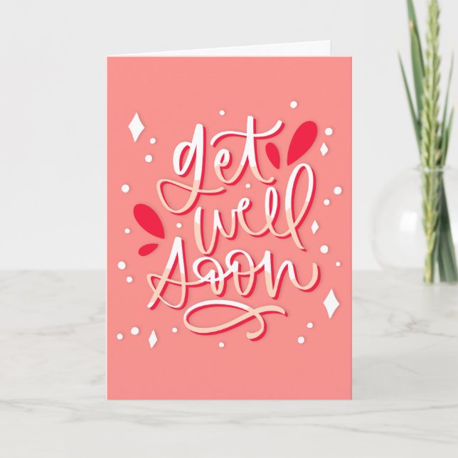 Get Well Soon Modern Peach and White Typography Card (Front)