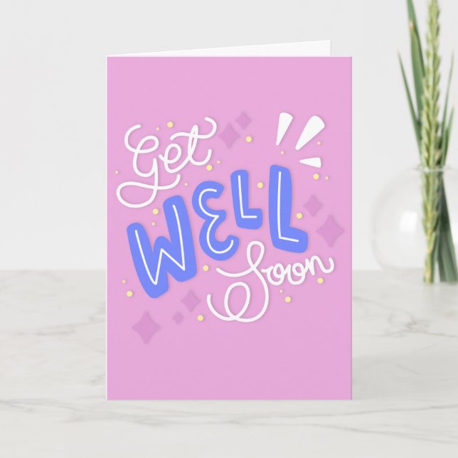 Get Well Soon Modern Pink and Blue Typography Card (Front)