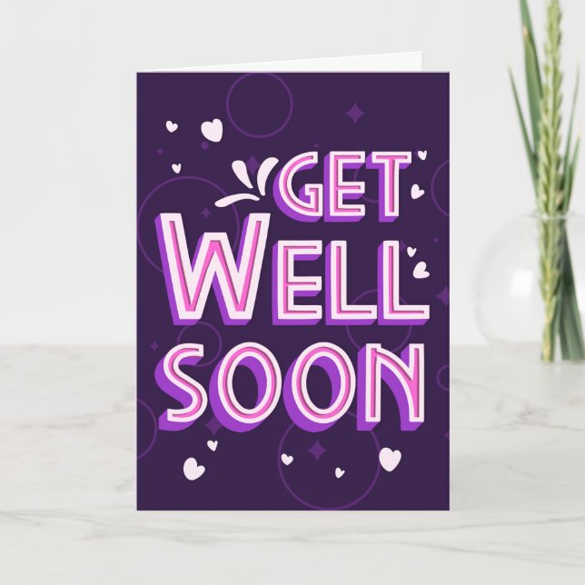 Get Well Soon Modern Pink and Purple Typography Card (Front)