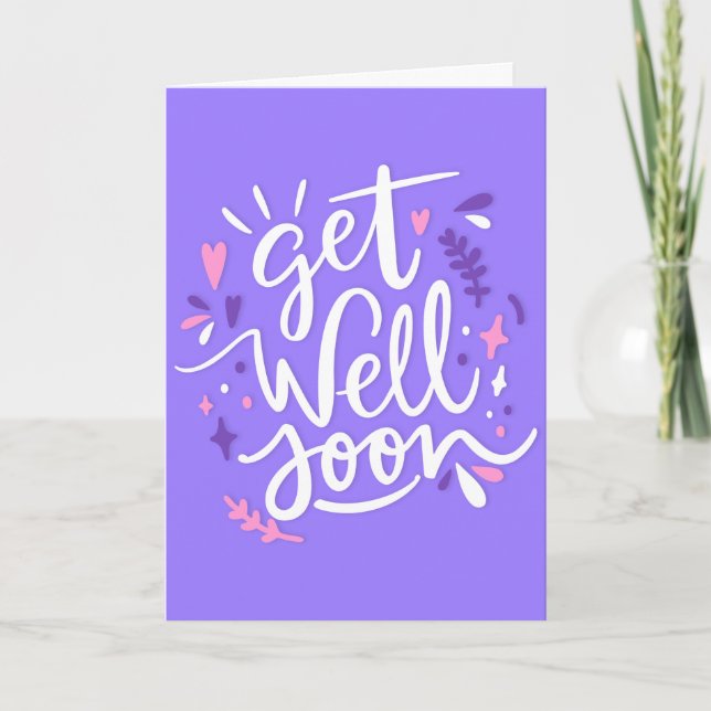 Get Well Soon Modern Purple and White Typography Card (Front)