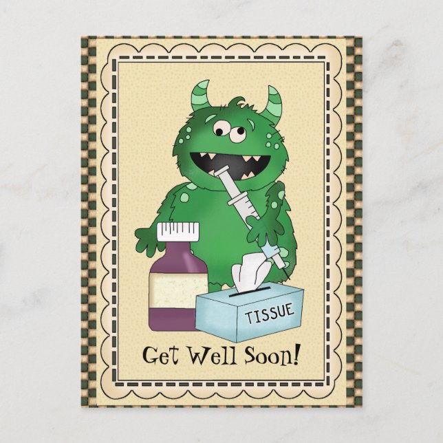 Get Well Soon Monster greeting postcard (Front)