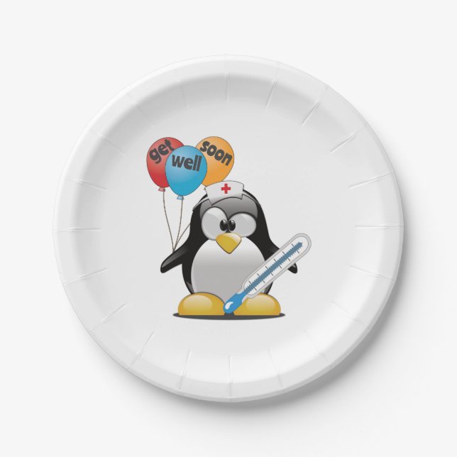Get well soon. Penguin Nurse. Paper Plate (Front)