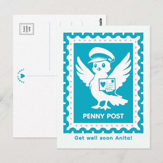 Get Well Soon Personalized Penny Post Mascot Postcard (Front/Back)