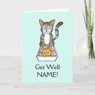 Get Well Soon Pizza Cat Card Personalised Template