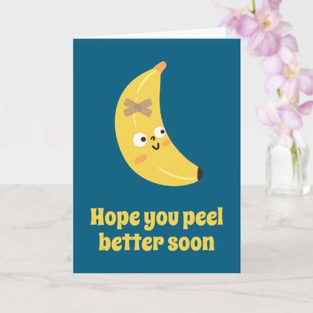 Get Well Soon Plaster And Funny Face Banana Card (Orchid)