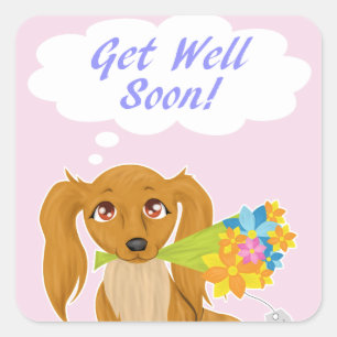 Get Well Soon Puppy Square Sticker