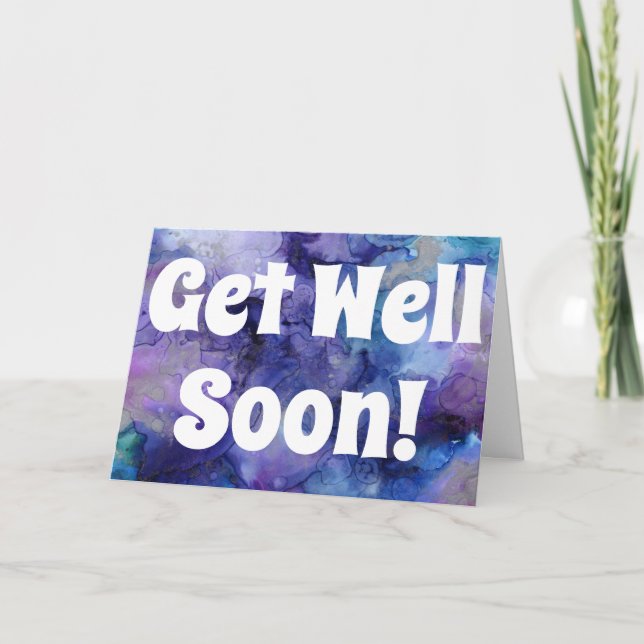Get Well Soon Purple Blue Watercolor Personalized Card (Front)