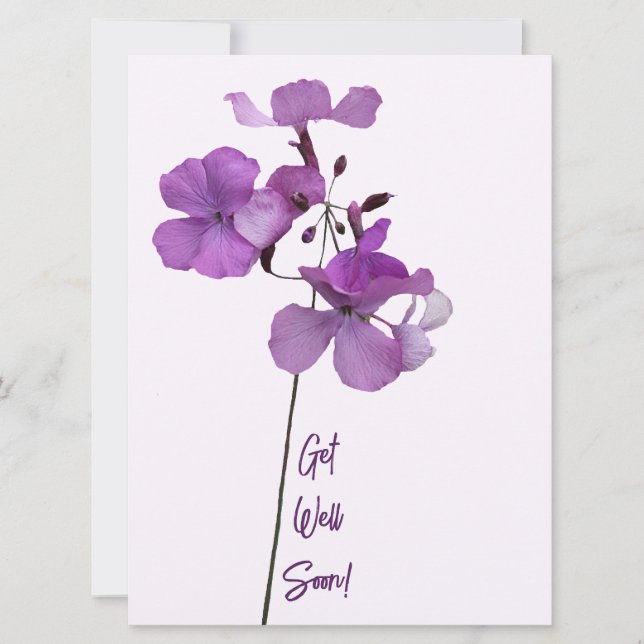 Get well soon purple flowers trendy funny boho holiday card (Front)
