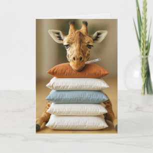 Get Well Soon Sick Giraffe On Bed Pillows Card
