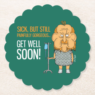 Get well soon - Sick man in hospital gown cartoon Paper Coaster