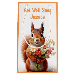 Get Well Soon Squirrel Cute Personalized Name Small Gift Bag