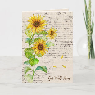 Get Well Soon Sunflower Bouquet On Brick Card