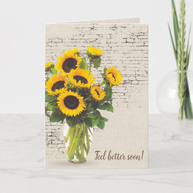 Get Well Soon Sunflower Bouquet On Brick  Card (Front)