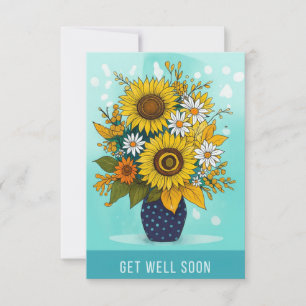 Get Well Soon Sunflower Vase Greeting Card