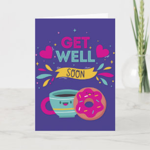 Get Well Soon Sweet Doughnut and Coffee Greeting Card