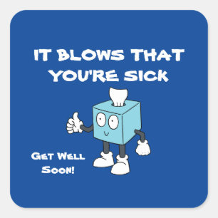 GET WELL SOON TISSUE  BOX Folded  Square Sticker