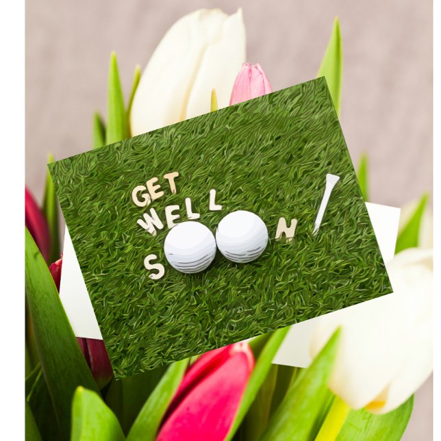 Get well soon to golfer with golf ball and tee postcard (Creator Uploaded)