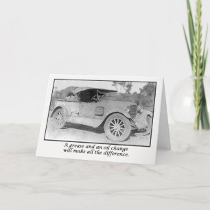 Get well soon, vintace car waiting for service. card