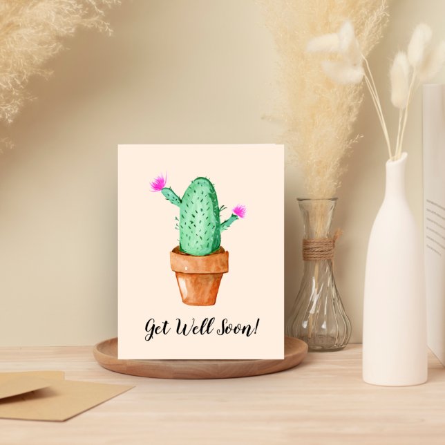 Get Well Soon Watercolor Cactus Plant Card (Creator Uploaded)