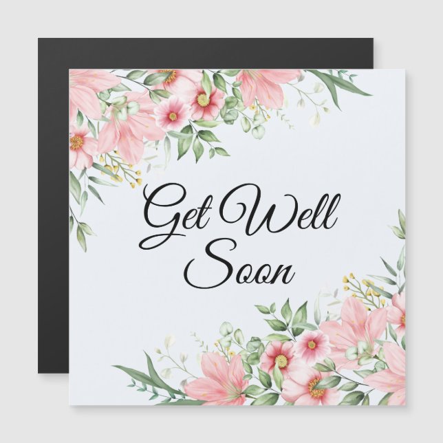 Get well soon,watercolor pink floral spring magnet (Front/Back)