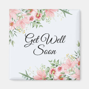 Get well soon, watercolor pink flowers spring magnet